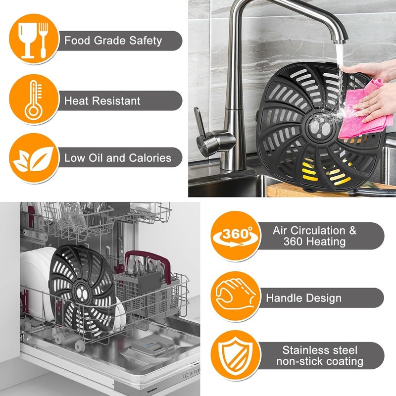GXF أجزاء استبدال المقلاة الهوائية لـ Gourmia 7 كوارت GAF798 GAF716، غير لاصقة من الدرجة الغذائية 8.97''*8.97'' ملحقات رف صينية مقلاة شواء صفيحة شواء صفيحة تحمير، آمنة للغسيل في غسالة الأطباق. - Image 4