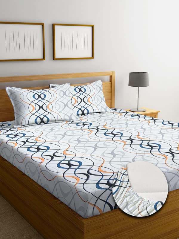 YAZLYN COLLECTION YAZLYN COLLECTION 72X78 inch Premium Cotton Elastic Fitted Printed Multi Color Bedsheet for Double Bed with 2 Pillow Covers fit Up to 8 inch Mattress 