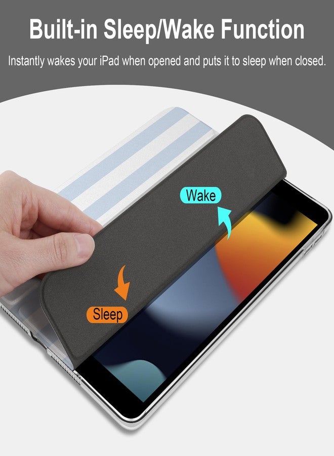 DONGKE جراب DONGKE متوافق مع iPad مقاس 10.2 بوصة (موديلات 2021، 2020، 2019)، غطاء بلاستيكي صلب شفاف ثلاثي الطي، ذكي وخفيف الوزن، يدعم خاصية التشغيل/الإيقاف التلقائي لجهاز iPad مقاس 10.2 بوصة من الجيل التاسع/الثامن/السابع - بنمط مخطط - Image 4