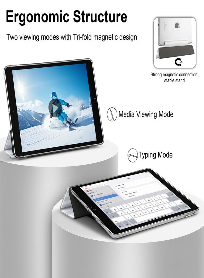 DONGKE جراب DONGKE متوافق مع iPad مقاس 10.2 بوصة (موديلات 2021، 2020، 2019)، غطاء بلاستيكي صلب شفاف ثلاثي الطي، ذكي وخفيف الوزن، يدعم خاصية التشغيل/الإيقاف التلقائي لجهاز iPad مقاس 10.2 بوصة من الجيل التاسع/الثامن/السابع - بنمط مخطط - Image 3