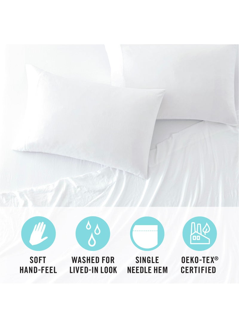 MARTHA STEWART Ultra Soft Brushed and Washed Microfiber 4 Piece Sheet Set  Easy Care  Comfy Bed Sheets with Deep Pocket  1 Flat and 1 Fitted Sheet  2 Standard Pillowcases  Full Size  Brilliant White