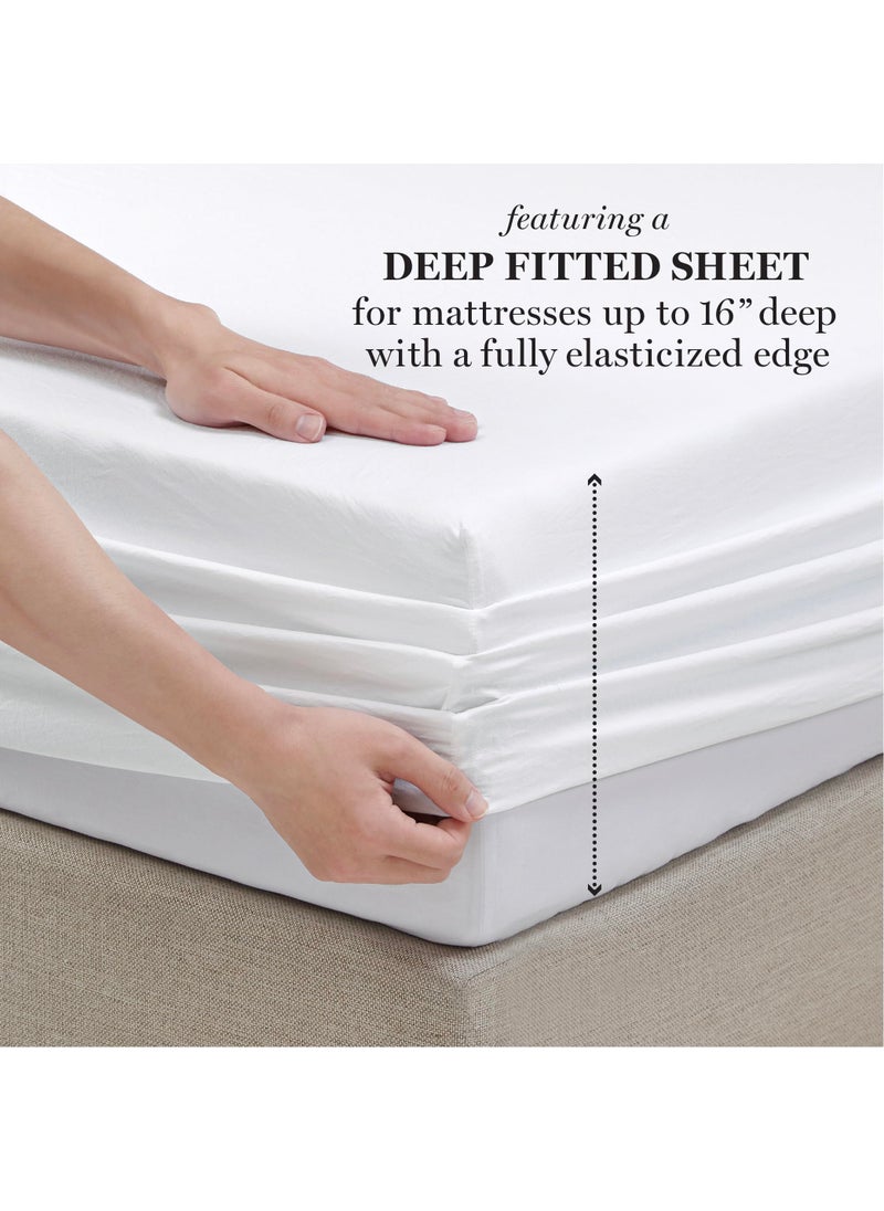 MARTHA STEWART Ultra Soft Brushed and Washed Microfiber 4 Piece Sheet Set  Easy Care  Comfy Bed Sheets with Deep Pocket  1 Flat and 1 Fitted Sheet  2 Standard Pillowcases  Full Size  Brilliant White