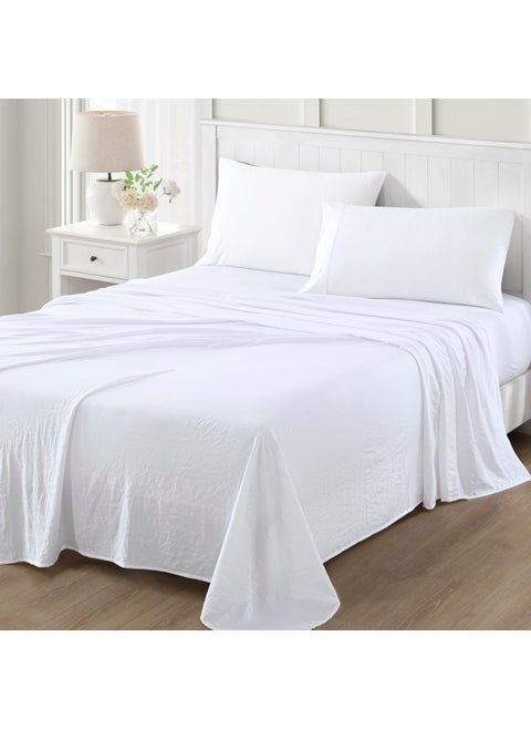 MARTHA STEWART Ultra Soft Brushed and Washed Microfiber 4 Piece Sheet Set  Easy Care  Comfy Bed Sheets with Deep Pocket  1 Flat and 1 Fitted Sheet  2 Standard Pillowcases  Full Size  Brilliant White