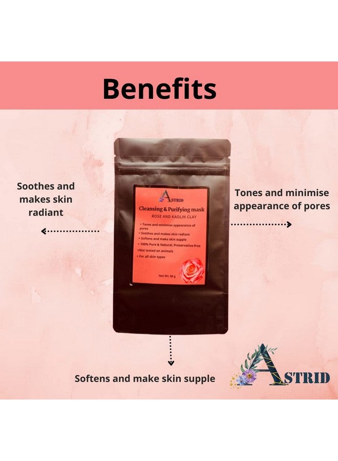 Astrid Cleansing and Purifying clay mask (50 g), Pore minimizing, soft and bright skin, Rose and Kaolin clay, all skin types, 100% Pure & Natural, No Parabens and sulphate - Image 3