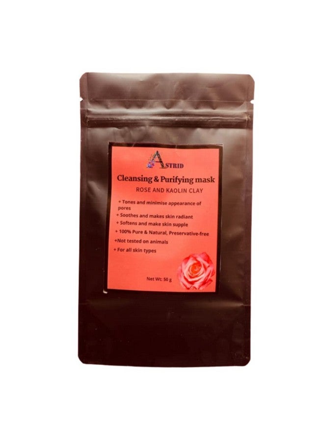 Astrid Cleansing and Purifying clay mask (50 g), Pore minimizing, soft and bright skin, Rose and Kaolin clay, all skin types, 100% Pure & Natural, No Parabens and sulphate - Image 1