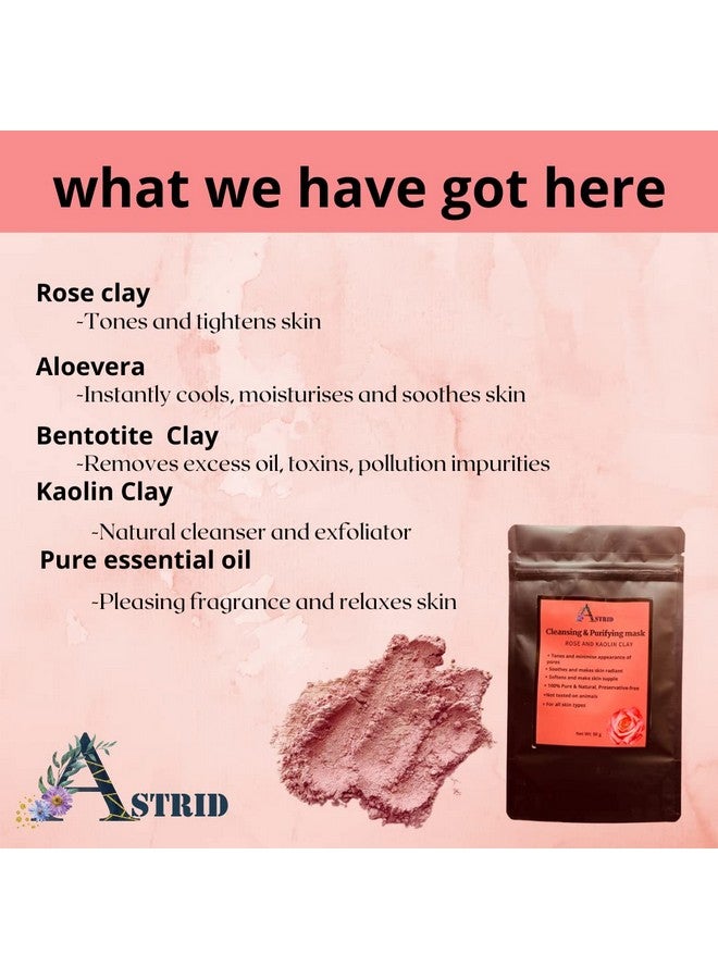 Astrid Cleansing and Purifying clay mask (50 g), Pore minimizing, soft and bright skin, Rose and Kaolin clay, all skin types, 100% Pure & Natural, No Parabens and sulphate - Image 4