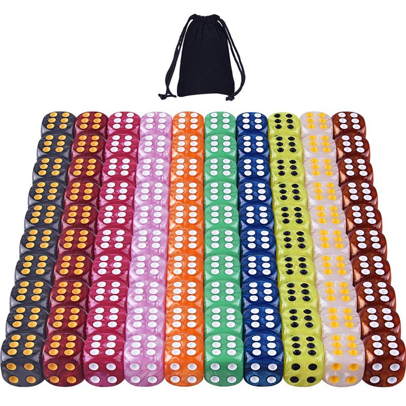 AUSTOR 100 Pieces 6 Sided Game Dice Set 10 Pearl Colors Round Edges Dices for Tenzi Farkle Yahtzee Bunco or Teaching Math with Velvet Storage Pouch - Image 2