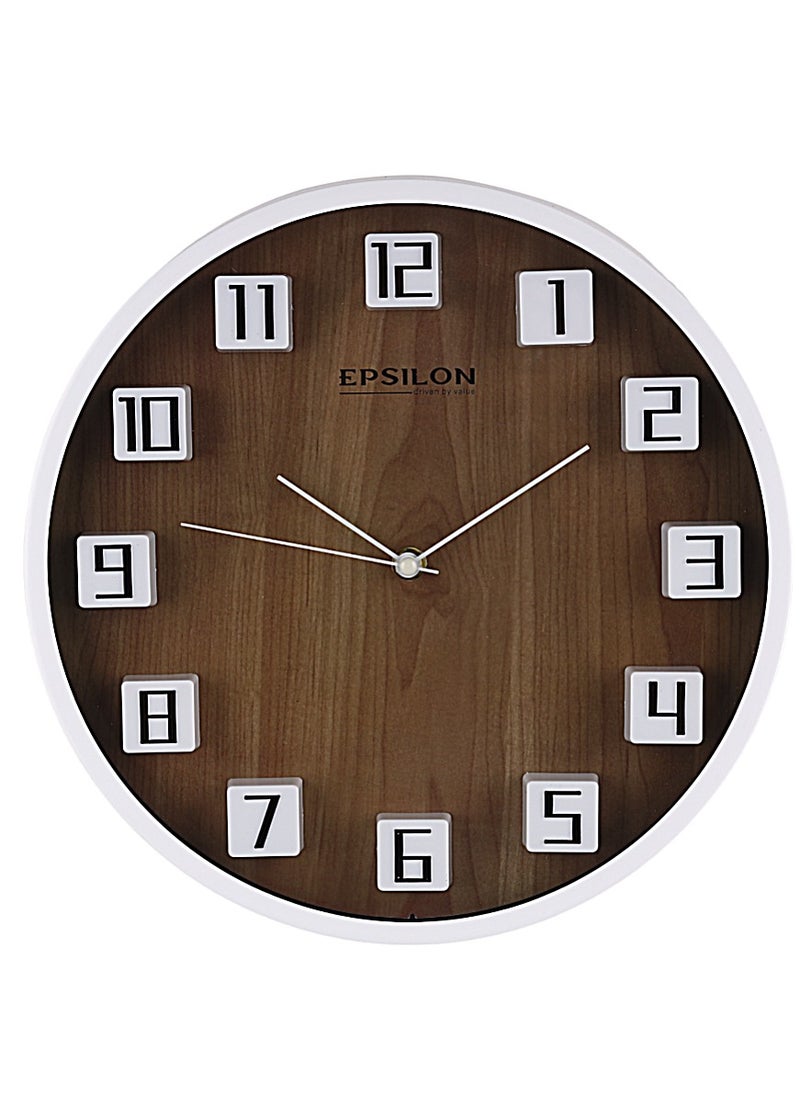 Epsilon Epsilon Round Wall Clock- EPSWC1565 Circle Shaped, Embossed Numerals, Wall-Mounted  - Image 1