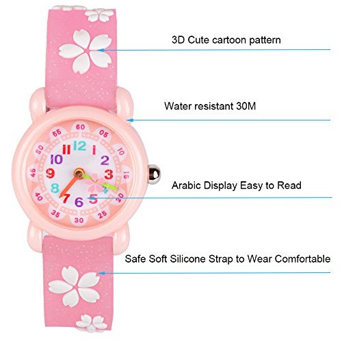 Venhoo Kids Watches 3D Cute Cartoon Waterproof Silicone Children Toddler Wrist Watch Time Teacher Birthday Gifts for 3-10 Year Girls Little Child-Pink Sakura - Image 3