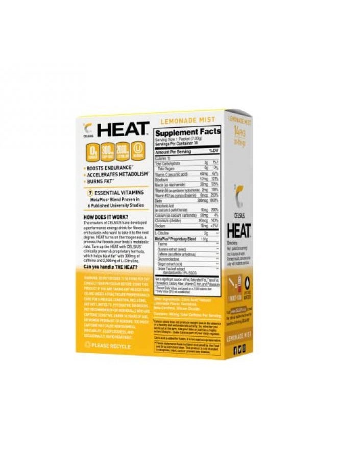 Celsius - CELSIUS HEAT On-the-Go Performance Energy Powder Stick Packets, Lemonade Mist (Pack of 14) - Image 1