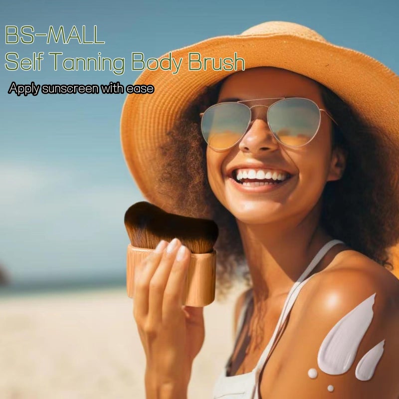 BS Mall BS-MALL Self Tanning Body Brush Makeup Brushes Set of 2 â€“ Multi-Purpose Body Brush & Ultra-Soft Synthetic Bristles, Perfect for Face & Body Application & Travel & Daily Use (Bamboo) - Image 2