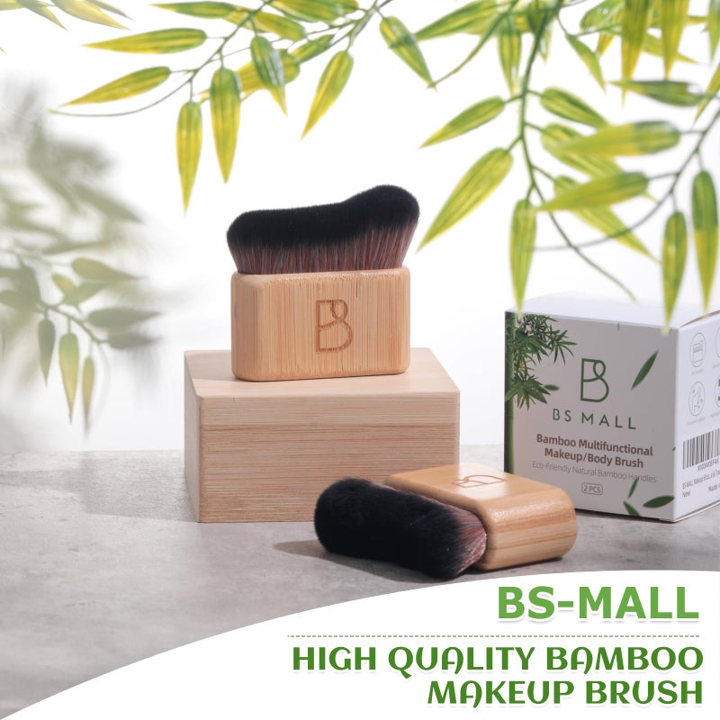 BS Mall BS-MALL Self Tanning Body Brush Makeup Brushes Set of 2 â€“ Multi-Purpose Body Brush & Ultra-Soft Synthetic Bristles, Perfect for Face & Body Application & Travel & Daily Use (Bamboo) - Image 3