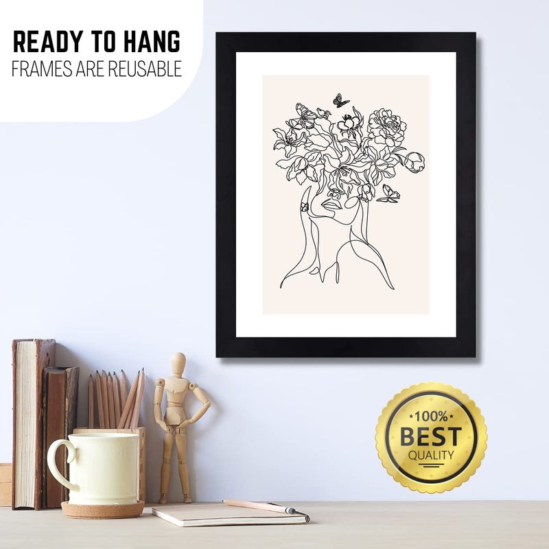 Interio Crafts Abstract Women Modern Art Frames for Wall Decor Framed Line Art Painting Boho Style Painting Synthetic Wood 13 X 10 Inches Style 5 - Image 4