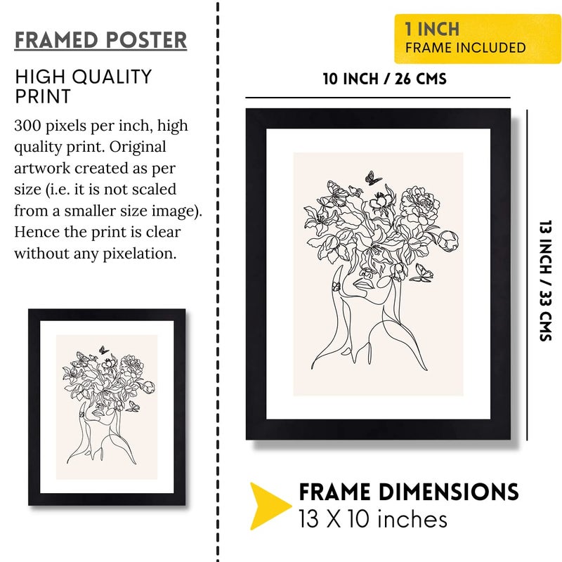 Interio Crafts Abstract Women Modern Art Frames for Wall Decor Framed Line Art Painting Boho Style Painting Synthetic Wood 13 X 10 Inches Style 5 - Image 2