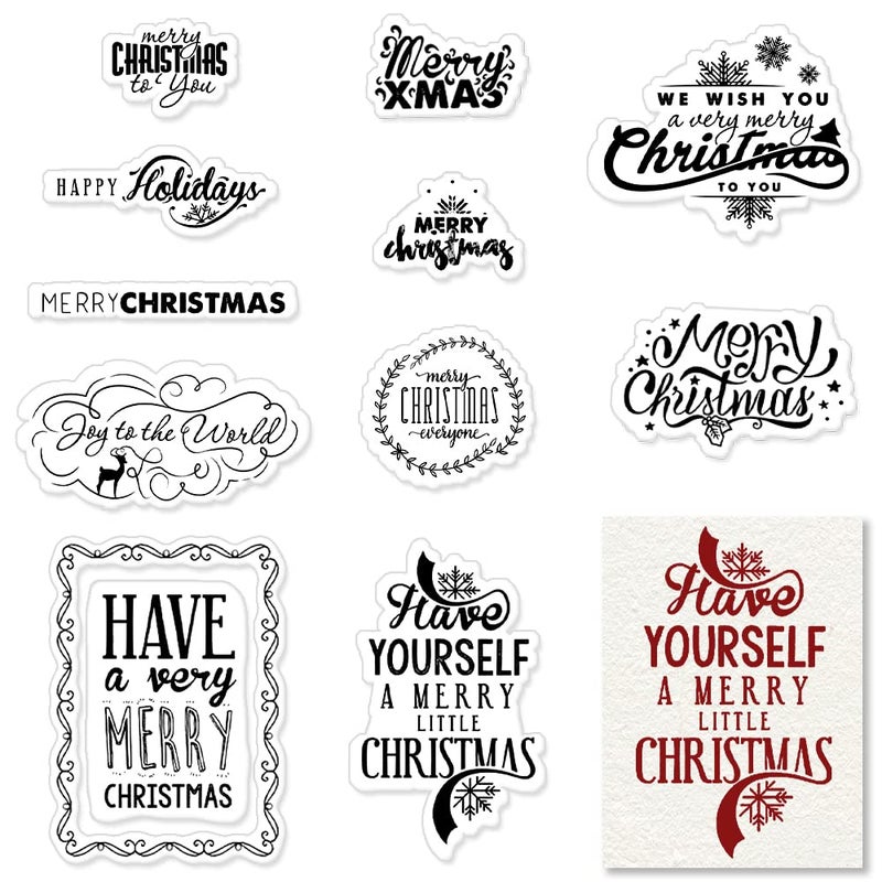 Merry Christmas Clear Stamps for Card Making Holiday Greetings Words Clear Rubber Stamps with Sentiment for Christmas Crafts Scrapbooking Album Paper Card Making Stamps Decoration