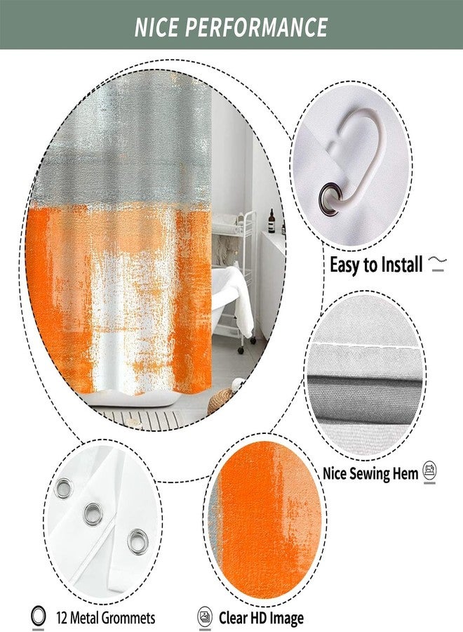 iTapnoom 4PCS Orange Grey Shower Curtain Set, with Non-Slip Rugs, Toilet Lid Cover and Bath Mat Orange Beige Gray Modern Abstract Grunge Painting Bathroom Accessory Decor Fabric Bath Curtain Set 72X72 Inch - Image 5