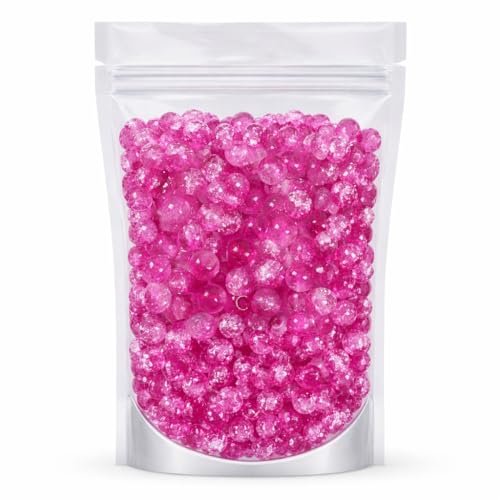Ambitieux 650+ Pcs Crackle Glass Beads for Jewelry Making | 8mm Assorted Color Round Glass Beads for Bracelet, Necklace, Anklet & DIY Craft | Bulk Bead Kit for Selling & Handmade Business (Pink) - Image 1