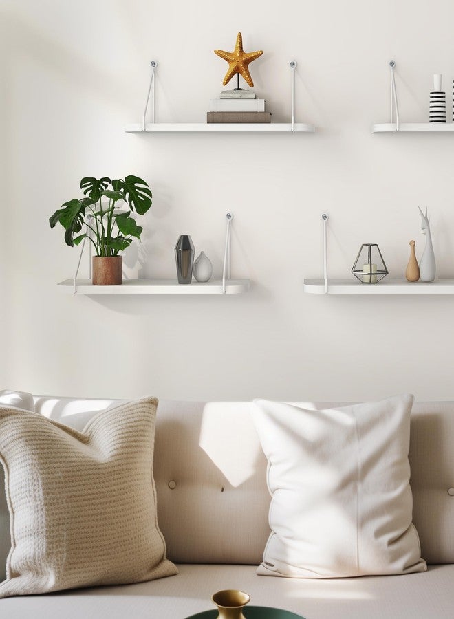 Afuly Wall Shelf White Wood Metal Shelf Floating Shelves Wall Hanging Shelf Storage Shelf for Walls Kitchen Modern Decor Bathroom Children's Room Living Room Set of 2 - Image 2