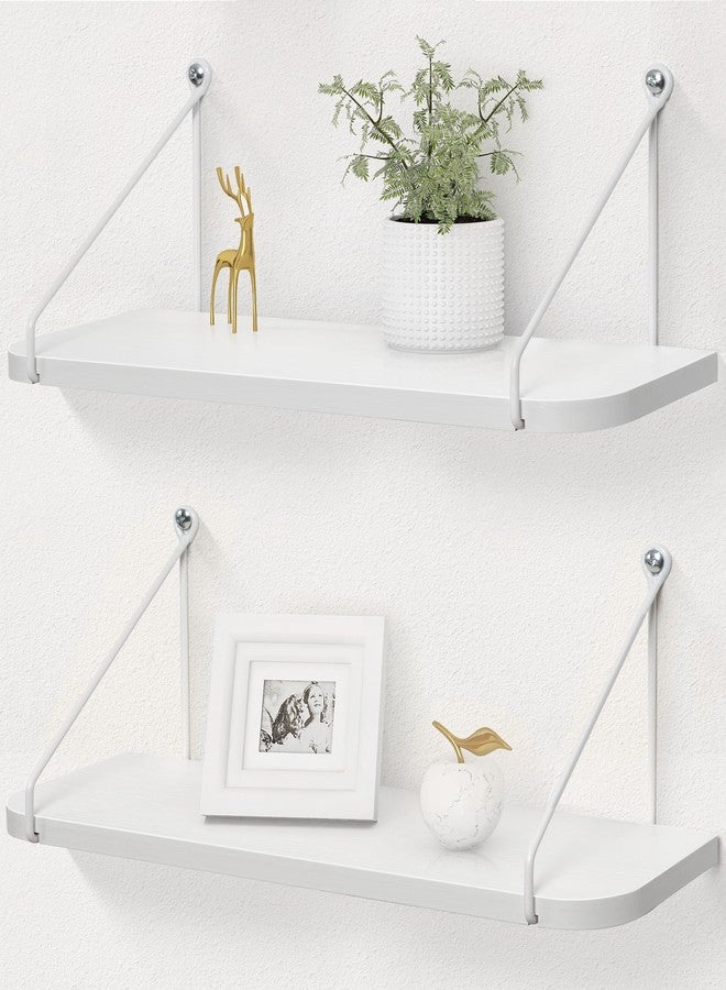Afuly Wall Shelf White Wood Metal Shelf Floating Shelves Wall Hanging Shelf Storage Shelf for Walls Kitchen Modern Decor Bathroom Children's Room Living Room Set of 2 - Image 1