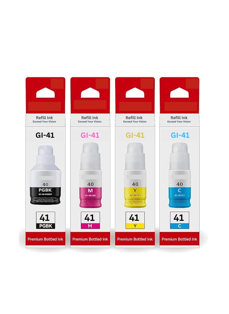 Terabyte 41 ink set 4-Pack (PigmentBlack Cyan Magenta Yellow) GI 41 Compatible for CANON PIXMA G1420/G2420/G2460/G3420/G3460  - Image 1