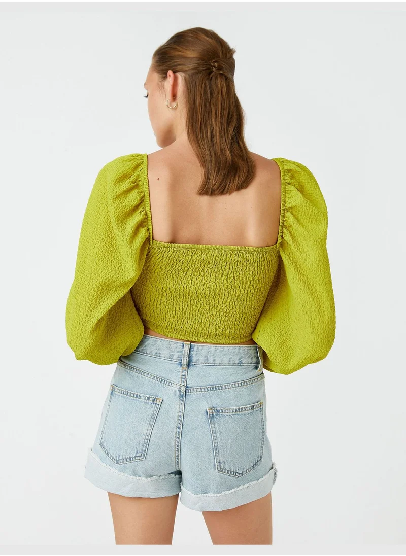 كوتن Gimped Detail Crop Blouse Modal