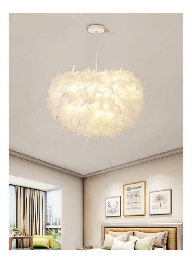 MIXDE Feather Ceiling Pendant,LED White Feather Ceiling Light Fixture,E27 Hanging Lamp Applicable to Bedroom,Living Room,Dining Room  - Image 2