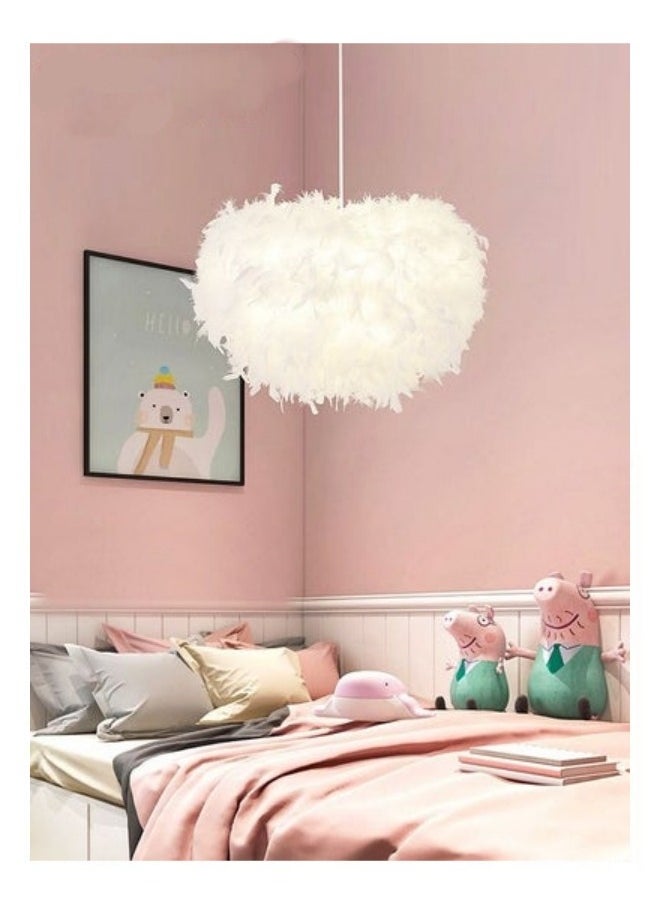 MIXDE Feather Ceiling Pendant,LED White Feather Ceiling Light Fixture,E27 Hanging Lamp Applicable to Bedroom,Living Room,Dining Room  - Image 3