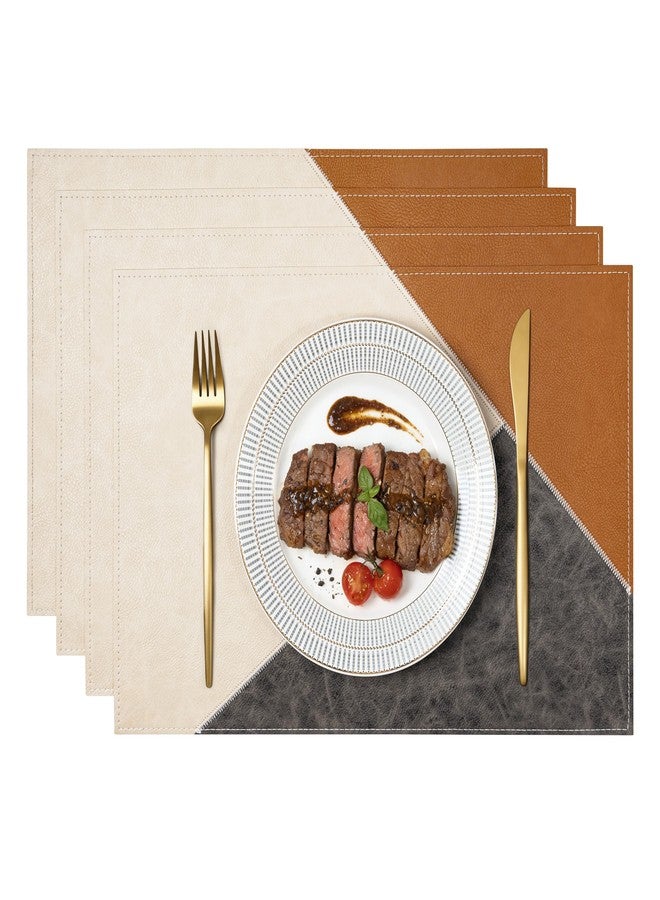 MICROFI New Microfi Indoor/Outdoor Washable Faux Leather Vinyl Patchwork Placemats, Set of 4 (Brown) - Image 1