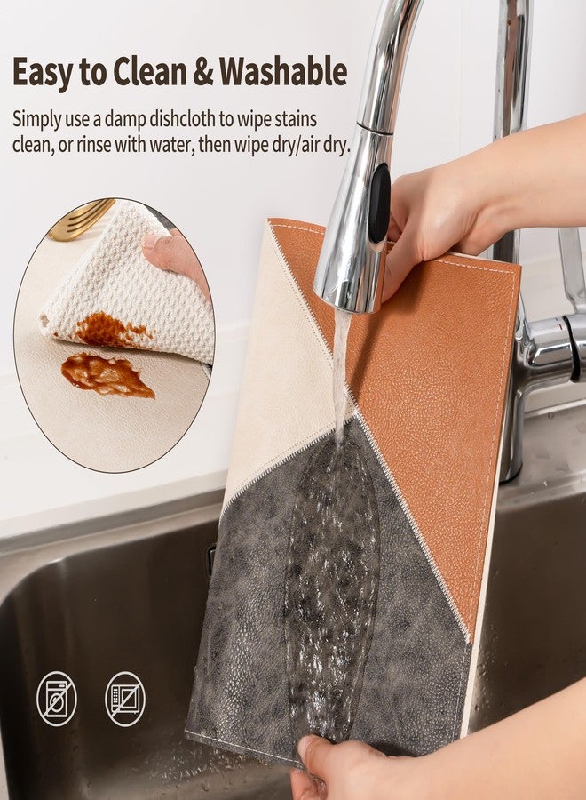 MICROFI New Microfi Indoor/Outdoor Washable Faux Leather Vinyl Patchwork Placemats, Set of 4 (Brown) - Image 5