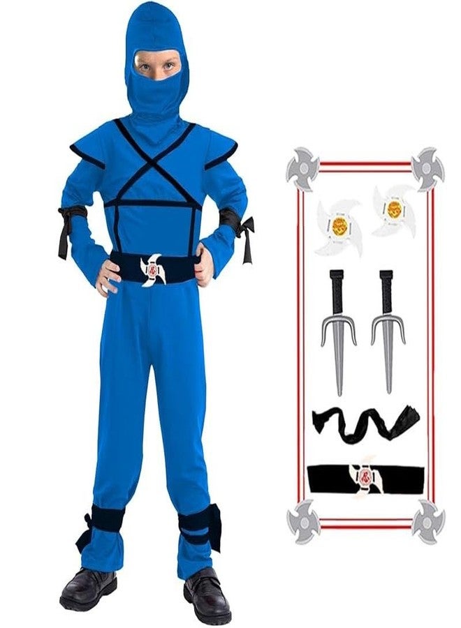 SATKULL Ninja Costumes Set for Kids Deluxe Ninja Costume Halloween Ninjas Cosplay Toys for Boys Girls(Kids-S-4/5T Blue) - Image 1