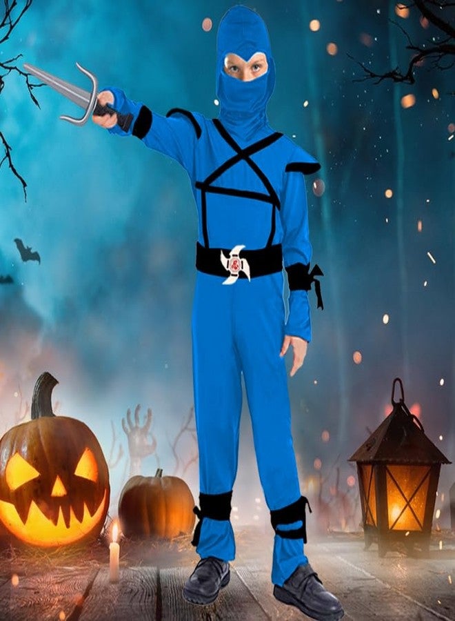 SATKULL Ninja Costumes Set for Kids Deluxe Ninja Costume Halloween Ninjas Cosplay Toys for Boys Girls(Kids-S-4/5T Blue) - Image 3