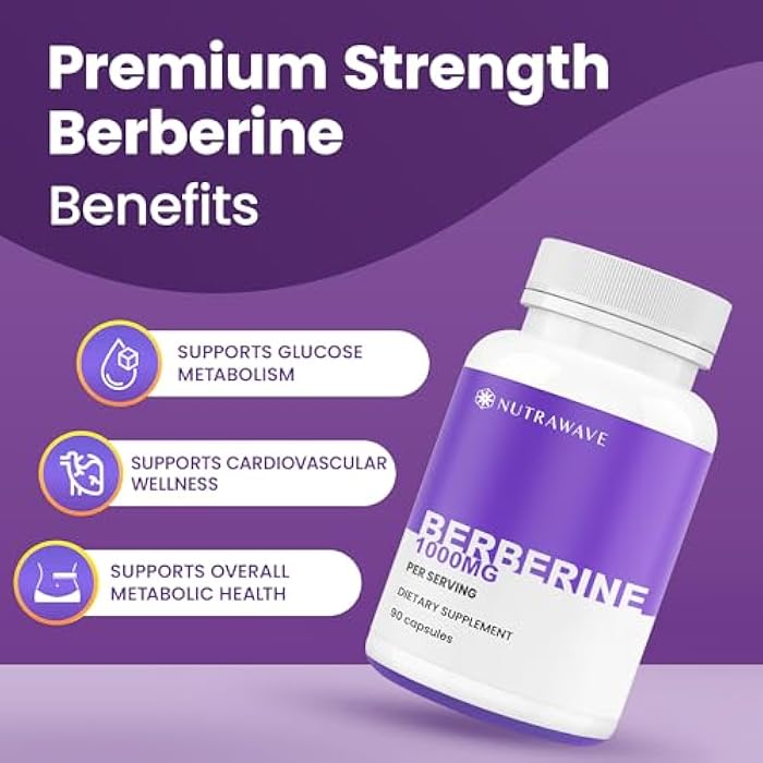 Nutra Wave Pure Berberine HCL 1000mg Supplement – High Potency Berberine Capsules – Supports Digestive & Gut Health – Non-GMO, Gluten Free, 90 Vegan Capsules - Image 2