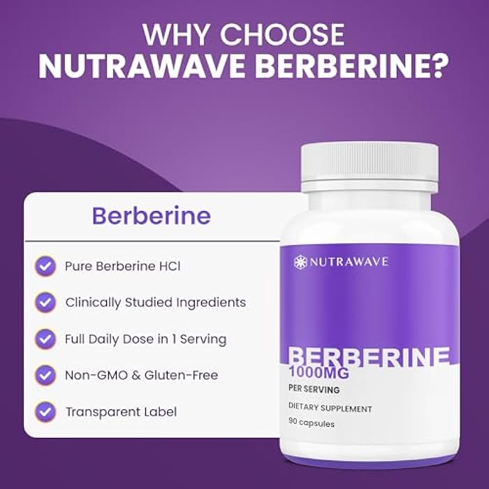Nutra Wave Pure Berberine HCL 1000mg Supplement – High Potency Berberine Capsules – Supports Digestive & Gut Health – Non-GMO, Gluten Free, 90 Vegan Capsules - Image 3