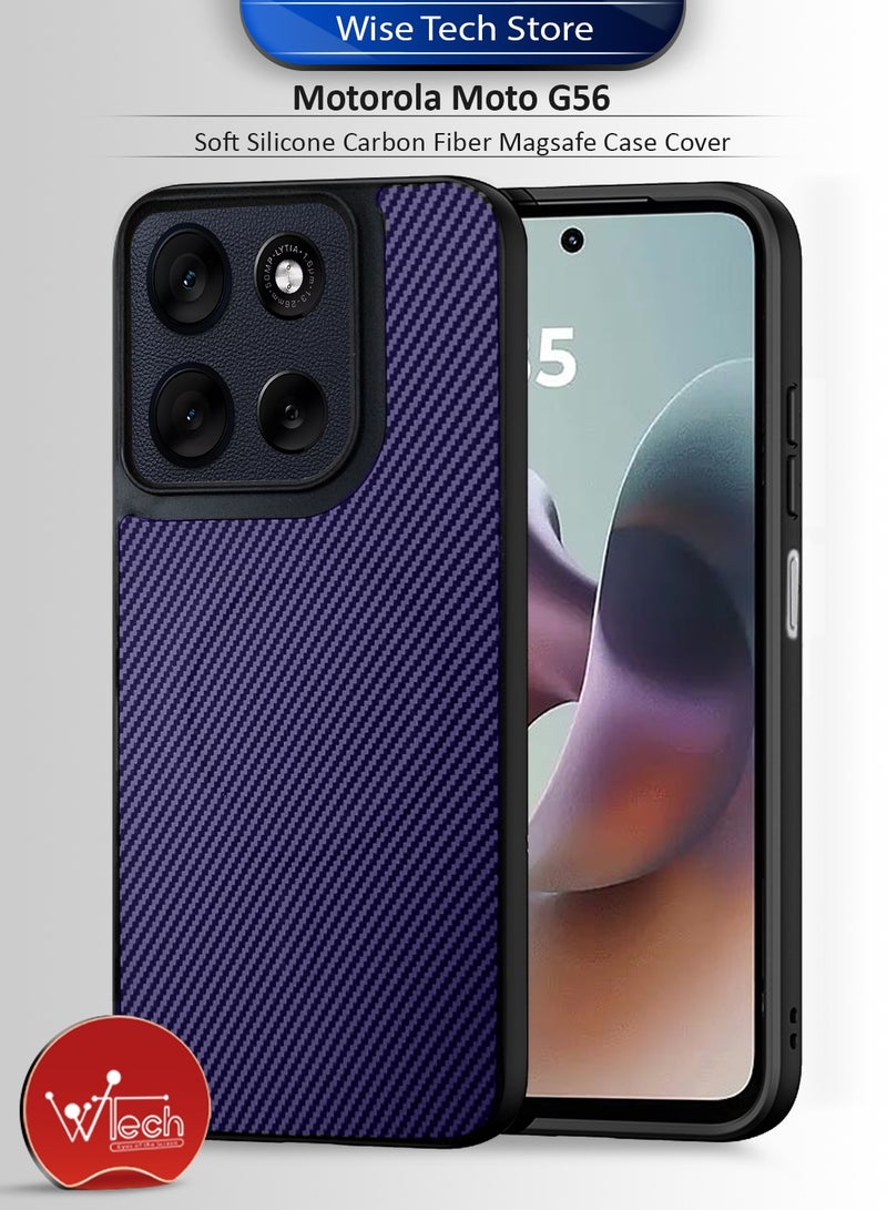 دبليو تيك غطاء خلفي واقٍ من السيليكون الناعم وألياف الكربون لهاتف موتورولا موتو G56 5G 2025 مع دعم Magsafe - بنفسجي باذنجاني (MCFPSN) - Image 1