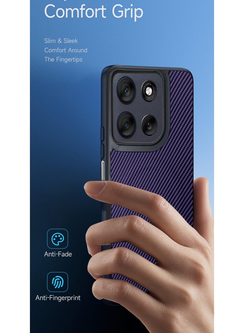 دبليو تيك غطاء خلفي واقٍ من السيليكون الناعم وألياف الكربون لهاتف موتورولا موتو G56 5G 2025 مع دعم Magsafe - بنفسجي باذنجاني (MCFPSN) - Image 2