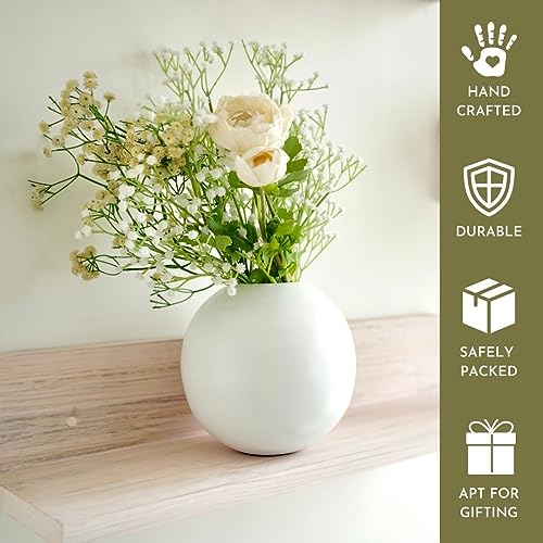 BEHOMA Metal Ball Flower Vase for Home Decor | Table Decorative Item for Bedroom Living Room Office Wedding | Best Gift for Birthday Anniversary Festival | White, Medium - Image 3