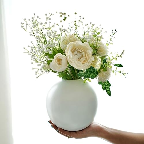 BEHOMA Metal Ball Flower Vase for Home Decor | Table Decorative Item for Bedroom Living Room Office Wedding | Best Gift for Birthday Anniversary Festival | White, Medium - Image 2