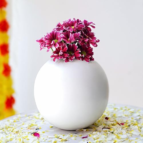 BEHOMA Metal Ball Flower Vase for Home Decor | Table Decorative Item for Bedroom Living Room Office Wedding | Best Gift for Birthday Anniversary Festival | White, Medium - Image 1