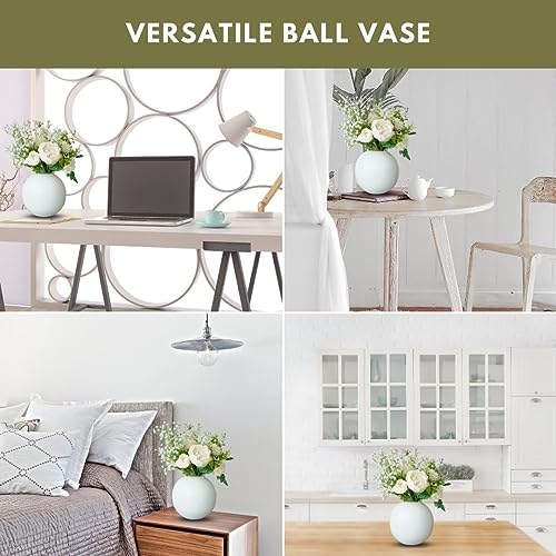 BEHOMA Metal Ball Flower Vase for Home Decor | Table Decorative Item for Bedroom Living Room Office Wedding | Best Gift for Birthday Anniversary Festival | White, Medium - Image 5