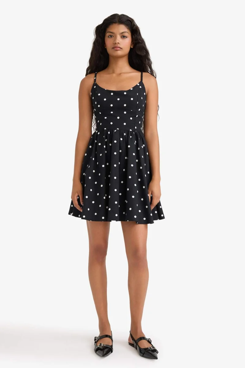 Defacto Crew Neck Poplin Sleevless Mini Dress