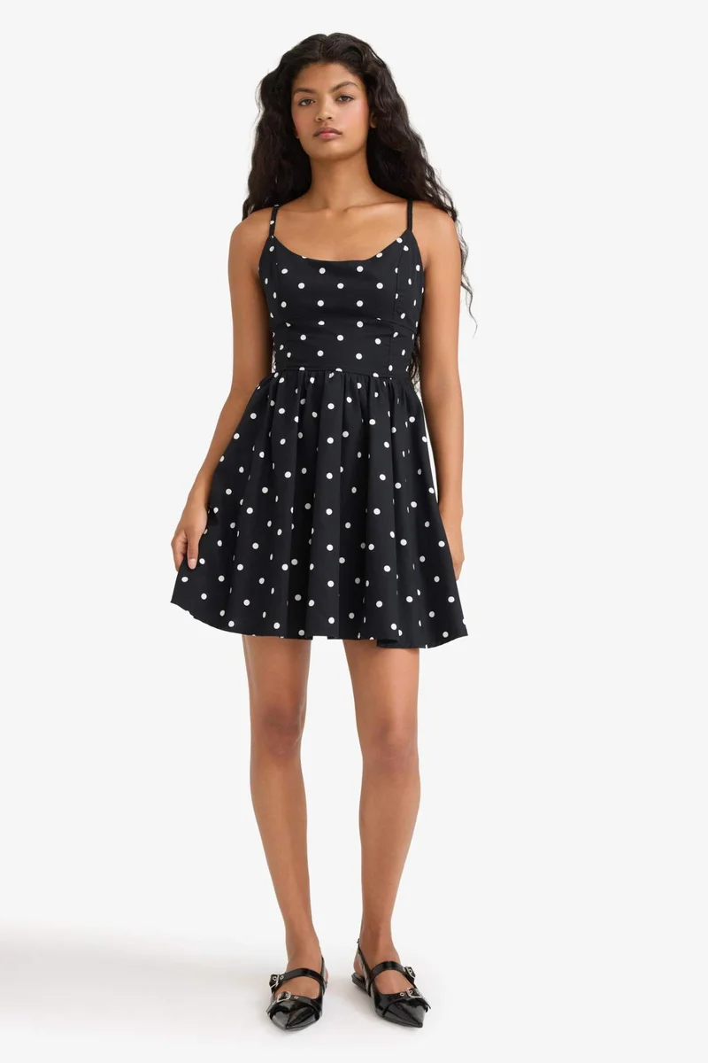 Defacto Crew Neck Poplin Sleevless Mini Dress