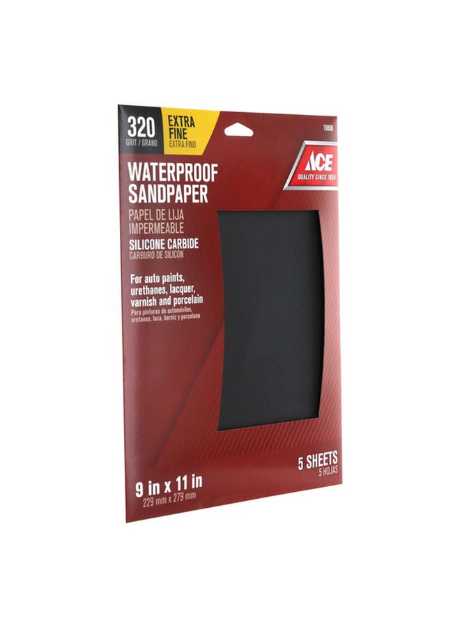 ACE 5-Piece 320 Grit Silicon Carbide Waterproof Sandpaper Black 9 x 11inch - Image 3