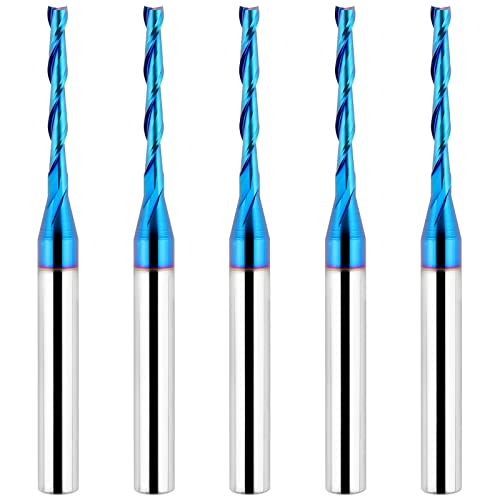 EANOSIC 5PCS Upcut Spiral Router Bit 1/4 inch Shank, 1/8 inch Cutting Diameter, Extra Long 3 inch Solid Carbide with Nano Blue Coating CNC Router Bits End Mill for Wood Cut, Carving - Image 1
