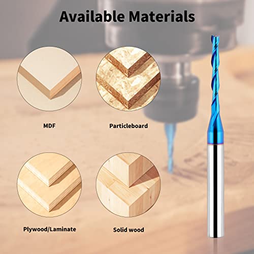EANOSIC 5PCS Upcut Spiral Router Bit 1/4 inch Shank, 1/8 inch Cutting Diameter, Extra Long 3 inch Solid Carbide with Nano Blue Coating CNC Router Bits End Mill for Wood Cut, Carving - Image 5