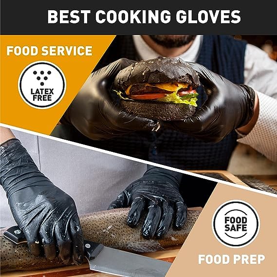 OKIAAS Black/Pink Vinyl Gloves Disposable Latex Free, Food Safe, Powder Free, 5 Mil Thickened for Cooking, Cleaning, Food Prep, Baking, Hair Dye, Tattoo, Large, 50 Count - Image 3