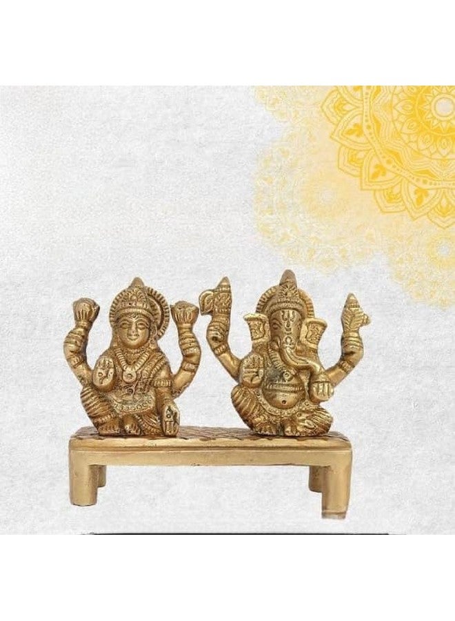 Skywalk Handcrafted Metal Brass Laxmi Ganesh Religious Idol Figurine Hindu God Sculpture,Brass Ganesha Lakshmi Idol Murti Pair for Puja,Diwali and Good Luck PBS-GL-12 - Image 2