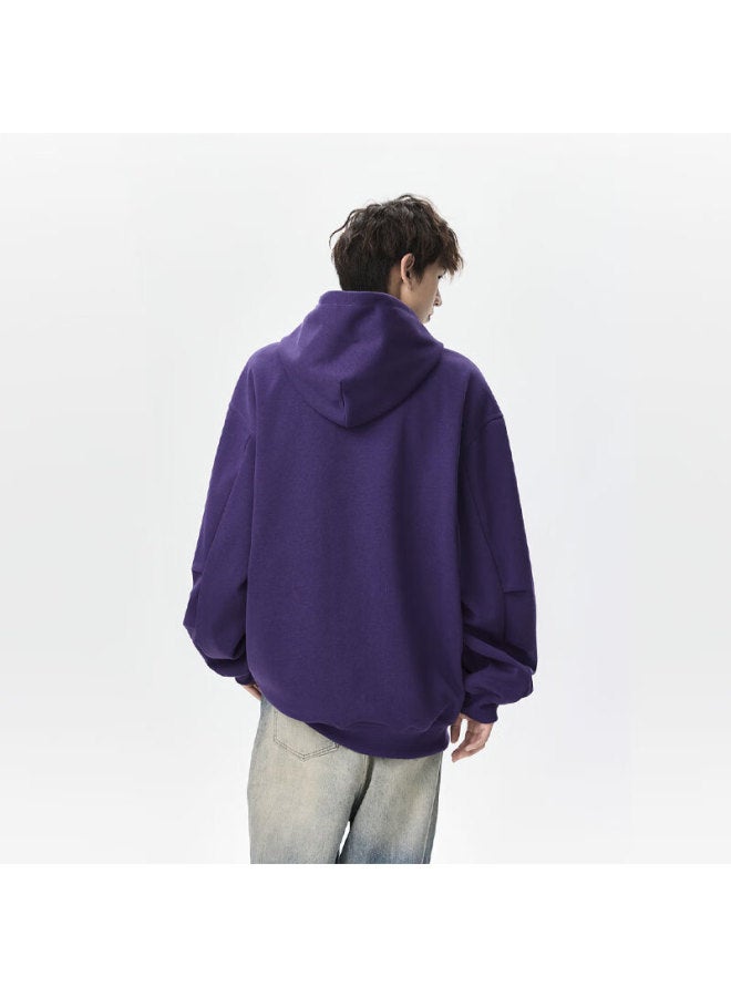 Wassup Sohot Men's Sweatshirt, Spring And Autumn American-style Structured Spiral Hooded Jacket, Trendy Versatile Top, Smoky Purple, 2XL