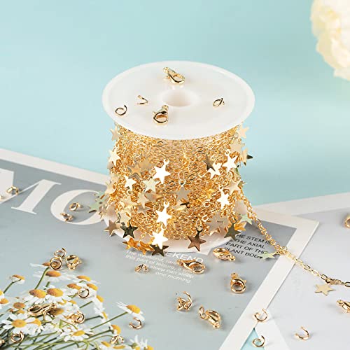 YOUBEIYEE 16.4 Feet Star Link Chain for Jewelry Making Women Necklace Chain Roll, Gold Plated Cable Chains Bulk with Jump Rings and Lobster Clasps - Image 4