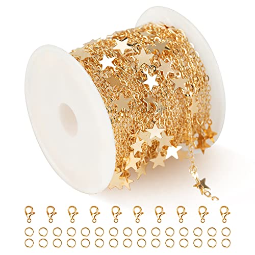 YOUBEIYEE 16.4 Feet Star Link Chain for Jewelry Making Women Necklace Chain Roll, Gold Plated Cable Chains Bulk with Jump Rings and Lobster Clasps - Image 1
