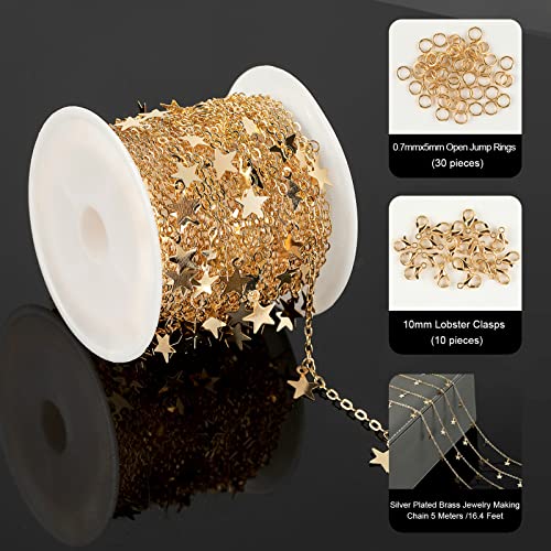YOUBEIYEE 16.4 Feet Star Link Chain for Jewelry Making Women Necklace Chain Roll, Gold Plated Cable Chains Bulk with Jump Rings and Lobster Clasps - Image 2